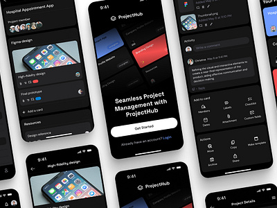 Project Management App - ProjectHub app design application dark mode dark mode app design mobile app project management project management app project management mobile app simple ui ui design uiux design ux design