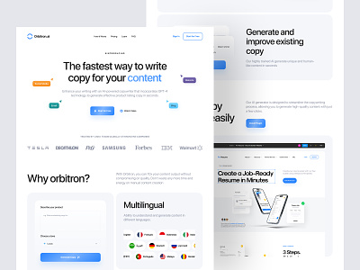 Orbitron.ai - AI Copywriting Landing Page ai ai copywriting ai landing page artificial intelligence bot chatbot chatgpt content writing copywriter generator landing page marketing minimalist plugin product design saas ui ux web design website