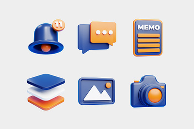 User Interface 3D Icon Set 3d 3d icon 3d illustration 3d render 3d rendering camera chat gallery icon icons illustration layers memo notify picture ui user interface user interface icon