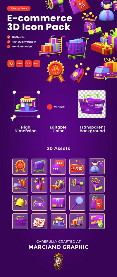 E-commerce 3D Icon Pack 3d 3d icon 3d icon pack app branding design e commerce gift icon illustration logo pack store trolley