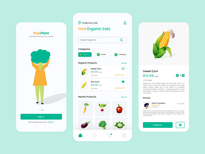 Vegan App: PurePlant app fit green mobile ui natural plant ui design ux design vegan vegetables