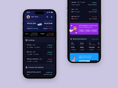 Dashboard Stocks app dashboard ios mobile numbers stocks trading ui
