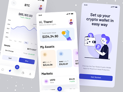 Crypto Wallet App UI app bitcoin buy corporate crypto crypto wallet design ethereum financial app graph illustration ios app minimal mobile ofspace sell transfer