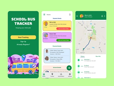 School bus location tracking app UI- #DailyUI Challenge20 appui childschoolbustracking childtrackerapp creative livelocation livelocationchild livetracking location locationtracker locationtrackingapp tracker trackingapp trackingappui uiux