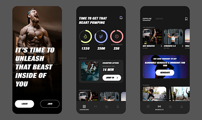 Gym Workout App - App Design app design concept dark theme gym mobile app ui workout