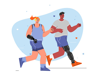 People with bionic prostheses bionic design disability illustration lifestyle people running vector