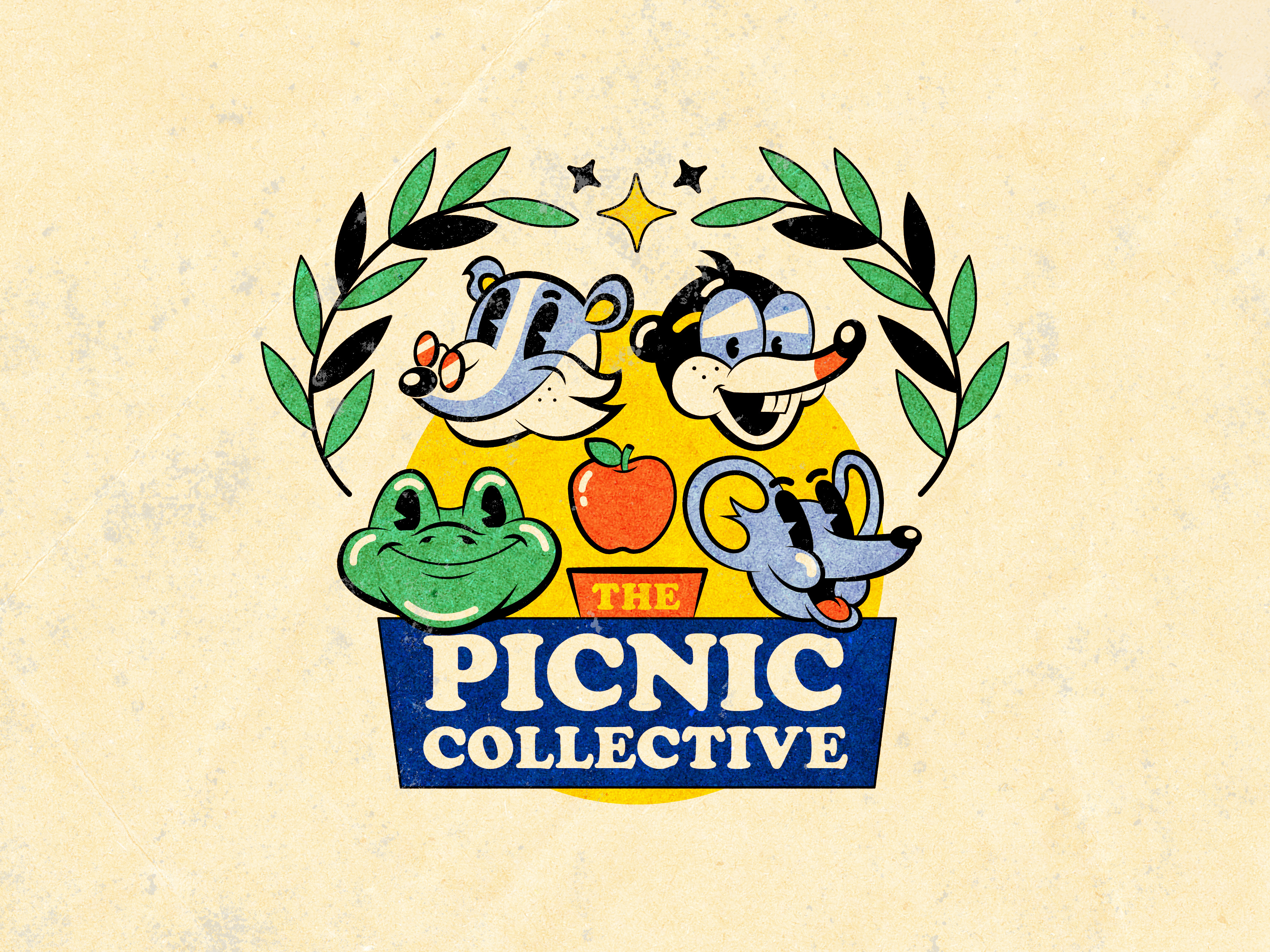 picnic collective logo mascot version 2 1930 1930s animal cartoon character cartoon logo character design character logo logo logo design logotype mascot mascot character mid century midcentury old cartoon old school picnic rubber hose rubberhose vintage