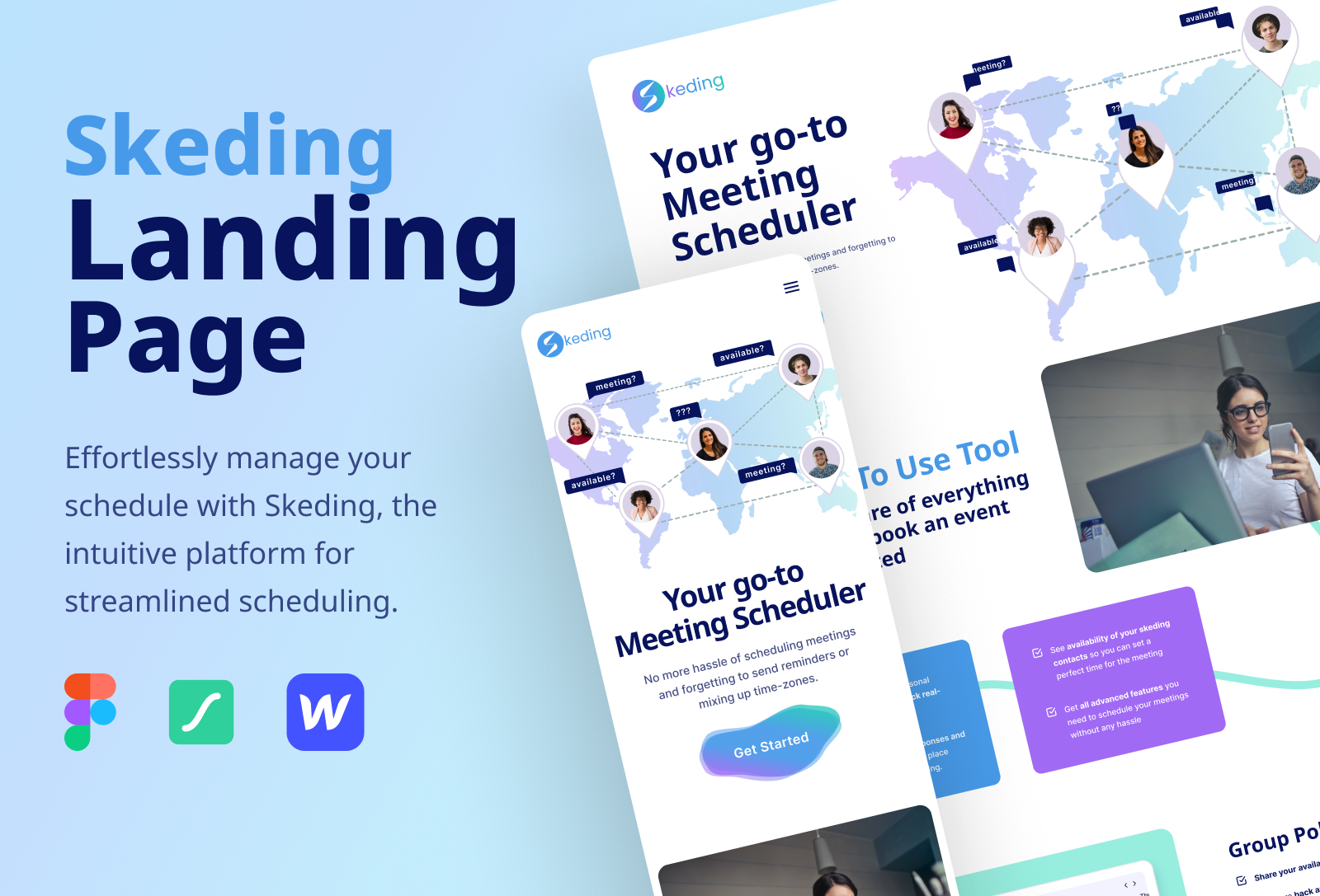 Skeding- Landing Page calendar app figma landing page landingpage meeting meeting organizer meeting scheduler mobile design responsive design ui web design webflow