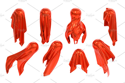 Spheres covered red silk cloth. 3D abstract