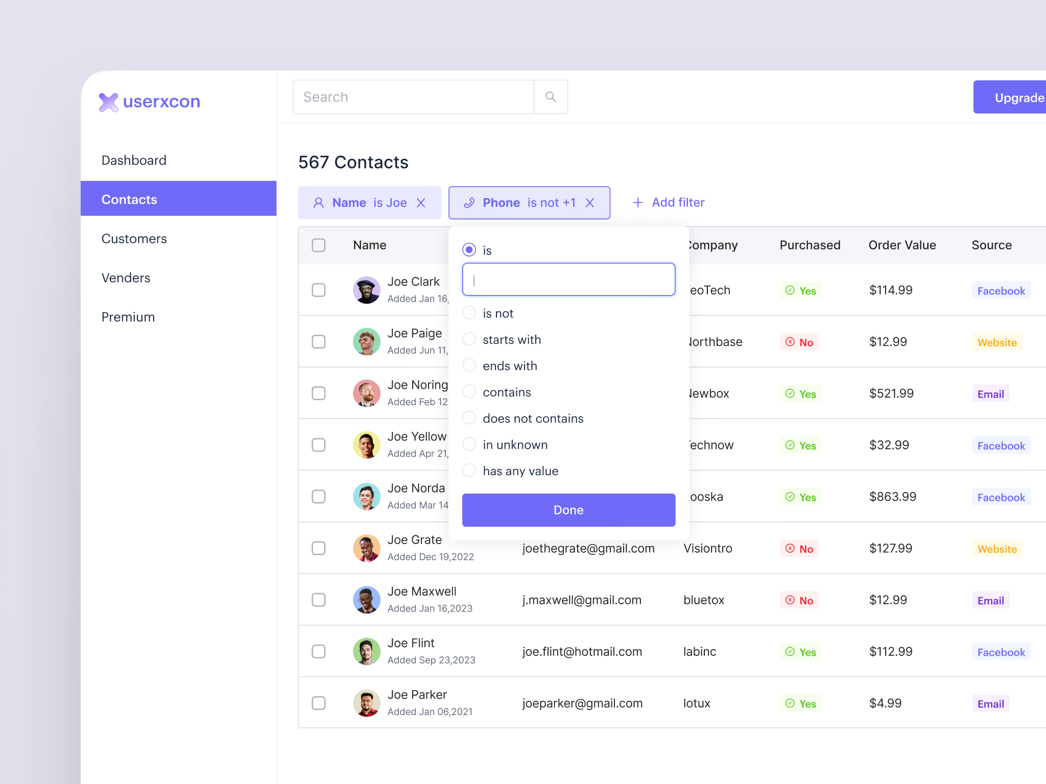 Userxcon | Filter system clean dropdown filter interface light ui menu minimal picker popover purple selection sort tags ui user interface ux