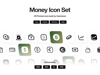 Money Icon Set bank bold cash design dollar finance icon icon design icon pack iconography icons iconset line money outline product product design product icons two tone ui icon