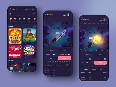 Gambling App concept app betting card casino casino app casino gambling dark gambling game game platform gaming jackpot lottery mobile poker poker app rocket slot machine slots ux