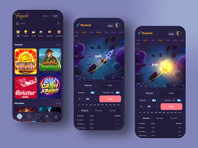 Gambling App concept app betting card casino casino app casino gambling dark gambling game game platform gaming jackpot lottery mobile poker poker app rocket slot machine slots ux