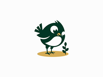 Little Bird And Plant Logo bird blant branding cartoon character cute design green icon identity illustration logo mark mascot modern nature organic simple symbol vector