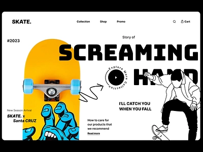 Skate. - Header Exploration branding design exploration header illustration landingpage logo santacruz skateboard ui uidesign ux uxdesign website