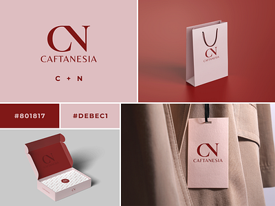 Caftanesia - Female Fashion Logo and Brand Identity advertisement bag brand identity branding clothes cn design fashion female hangtag icon logo packaging paper pink red vector visual identity woman