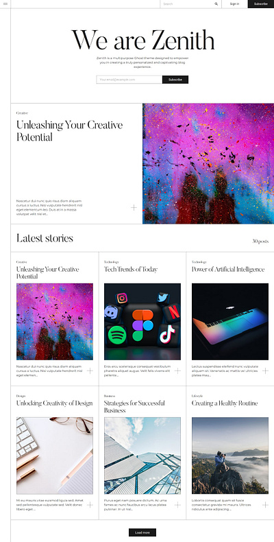 Zenith - Blog Website Template blog design ghost ghost theme graphic design magazine minimal newsletter ui web design website