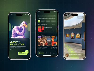 Art Fusion - Explore Virtual Museum Anytime, Anywhere agency animation app app design ar museum art artwork color digital art exhibition museum onboarding screen ui cards virtual tour vr vr museum