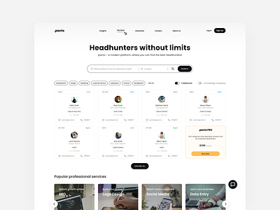 Homepage concept for a portal headhunters consulting directory filter freelancers graphic design headhunters homepage information architecture job search navigation portal recruitment responsive design search services ui user experience user interface ux web design