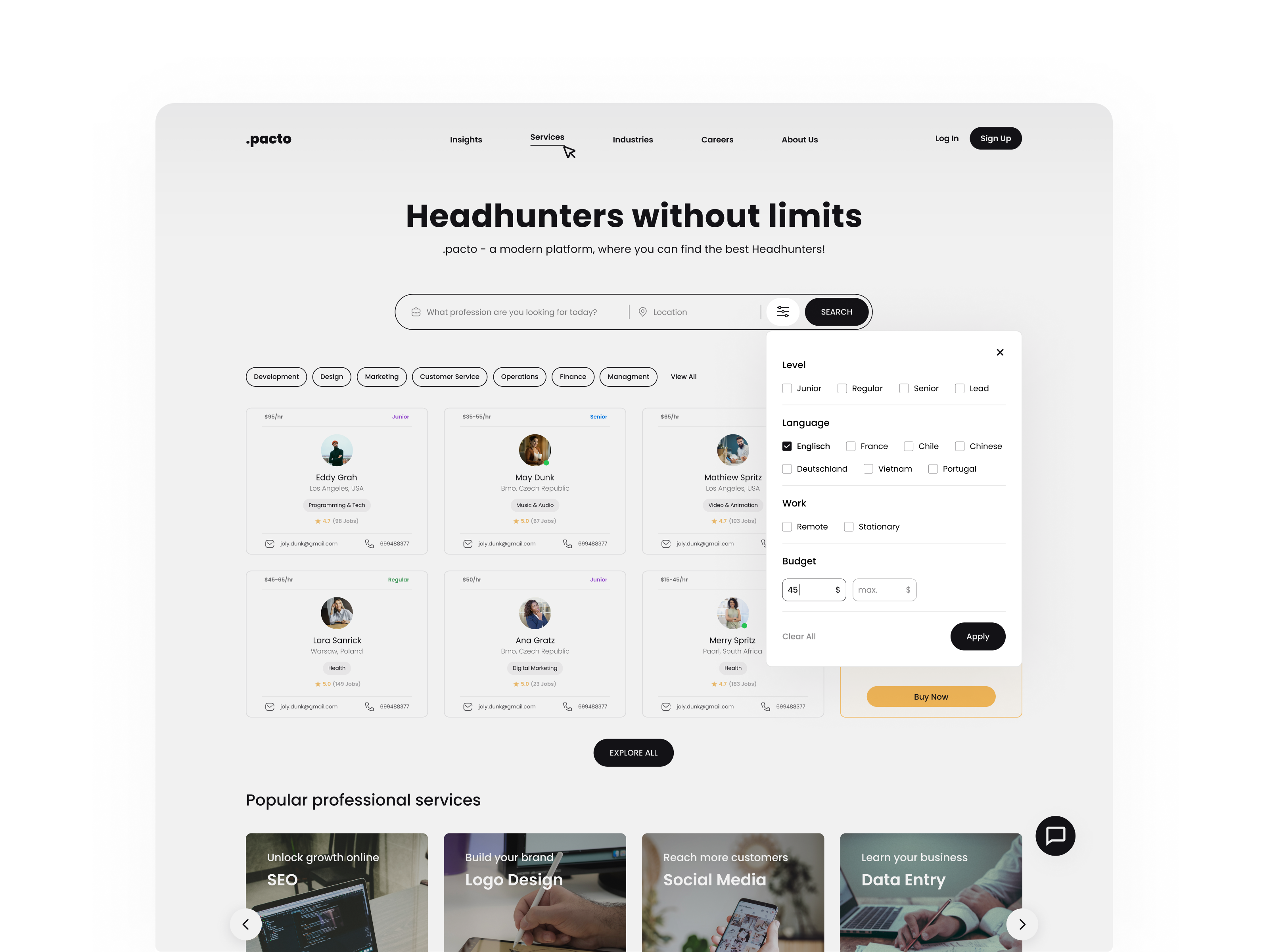 Homepage concept for a portal headhunters by Artur Kohut on Dribbble