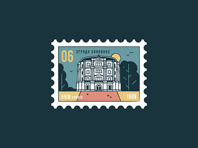 Zgrada Banovine architecture branding building city cityline graphic design icon set illustration landmark landscape location map monument nis place postage serbia stamp travel vector