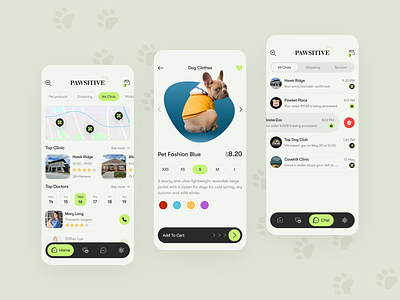 Pawsitive - Pet Store Mobile Application branding cat chat dashboard delivery design dog map messenger mobile app pet shop pet store ui ux veterinary clinic