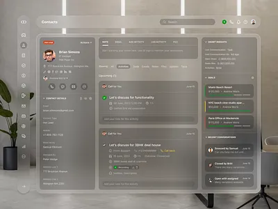 Salesmate CRM - Spatial UI Design Exploration apple augmented reality crm experience glassmorphism product design reality sales app spatial computing spatial ui ui concept ui design uiux virtual reality vision pro web app