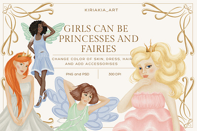 Girls can be princesses and fairies design illustration