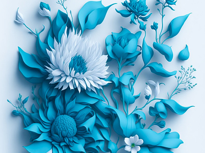 Cartoon Style 3D Blue Turquoise & White Botanical Floral Design animation app art book book cover branding character design graphic design icon illustration illustrator logo minimal motion graphics typography ui ux vector web