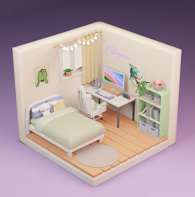 cute low poly 3D room in Blender 3d blender graphic design illustration