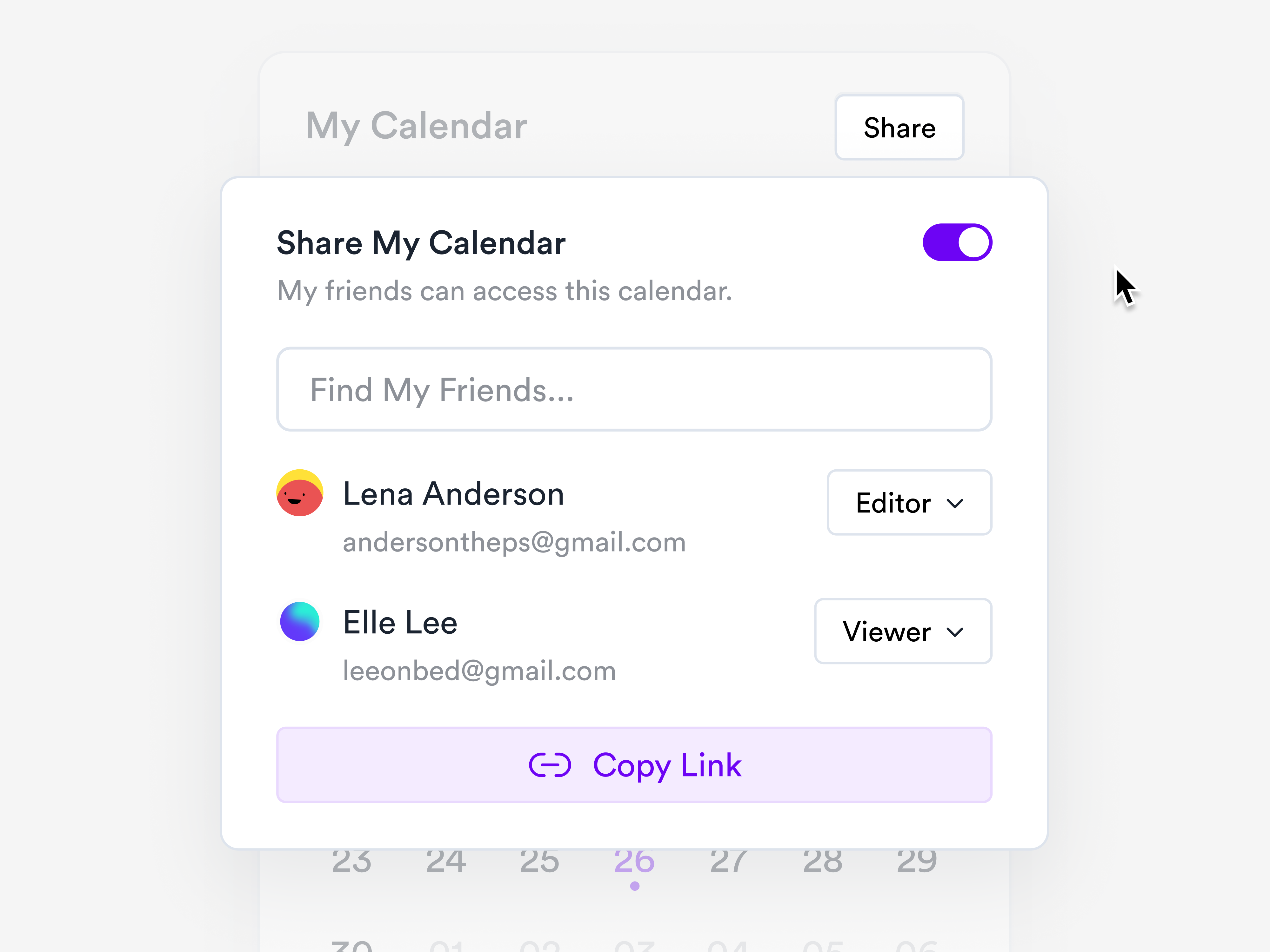 Projectube - "My Calendar" Component calendar card component minimal ui ux