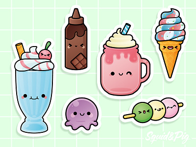 Sundae Parlour Theme - Super-Cute Kawaii Sticker Book chibi cute ice cream icecream kawaii stickers vector