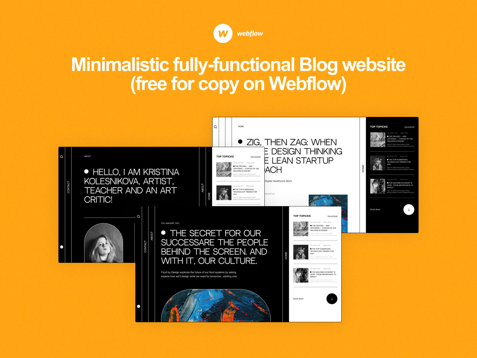 Example of Free Webflow Template 🎁 | Minimalistic Fully-Functional Blog