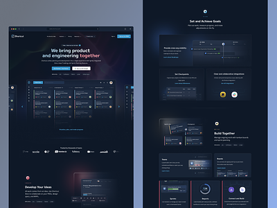 Shortcut Homepage black blue brand branding dark dark ui homepage iconography navy project management shortcut slick website