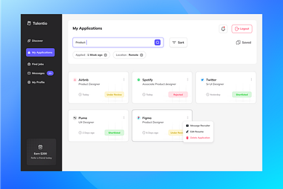 Job Application Dashboard dashboard job application job portal minimal product design remoteui ui ui design ux design web design