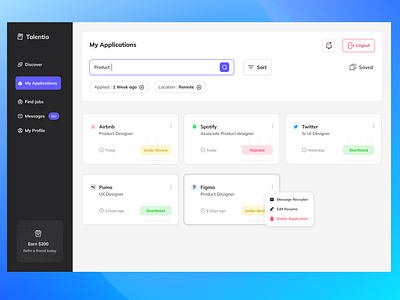 Job Application Dashboard dashboard job application job portal minimal product design remoteui ui ui design ux design web design