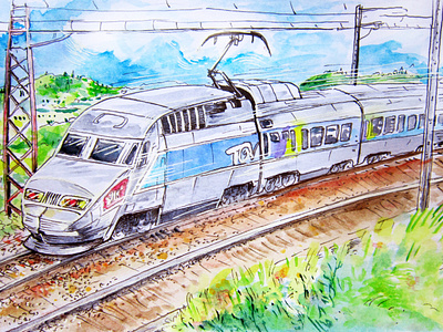 "TGV" art children illustration color pencil design draw drawing dream eductation france graphic design illustration observation train vehicule water ink watercolor