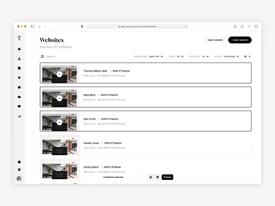 Luxury Presence | Websites, Bulk Action Sheet bulk actions bulk delete clean component design system interaction design interface marketing platform productdesign publish website real estate platform saas uxuidesign