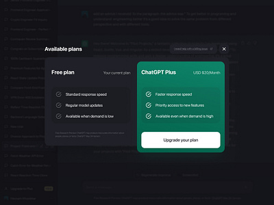 ChatGPT subscription modal chatgpt front end modal plans popup pricing pricing table subscription ui webapp