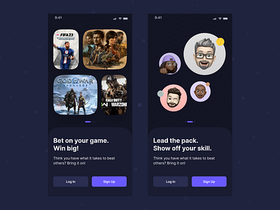 Game stake: Onboarding screens design figma product ui