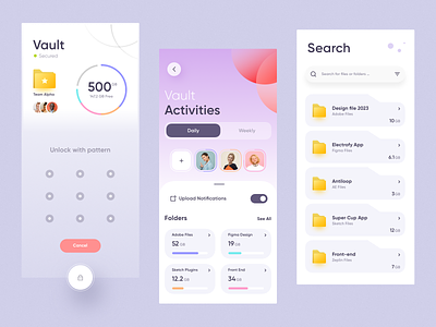 File Vault App v3 android bangladesh clean design dashboard data design trends dhaka file manager file sharing app file storage google cloud icloud ios latest design nice app design shareit stats task app ui ux
