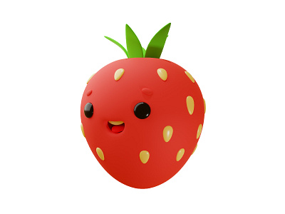 Funny 3d strawberry 3d berry blender character cute food funny graphic design icon model render smile strawberry summer summertime