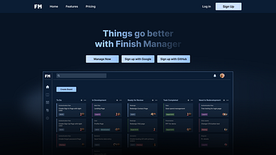 Finish Manager - Your online Task manager jira landing page ui uiux user interface website design webui