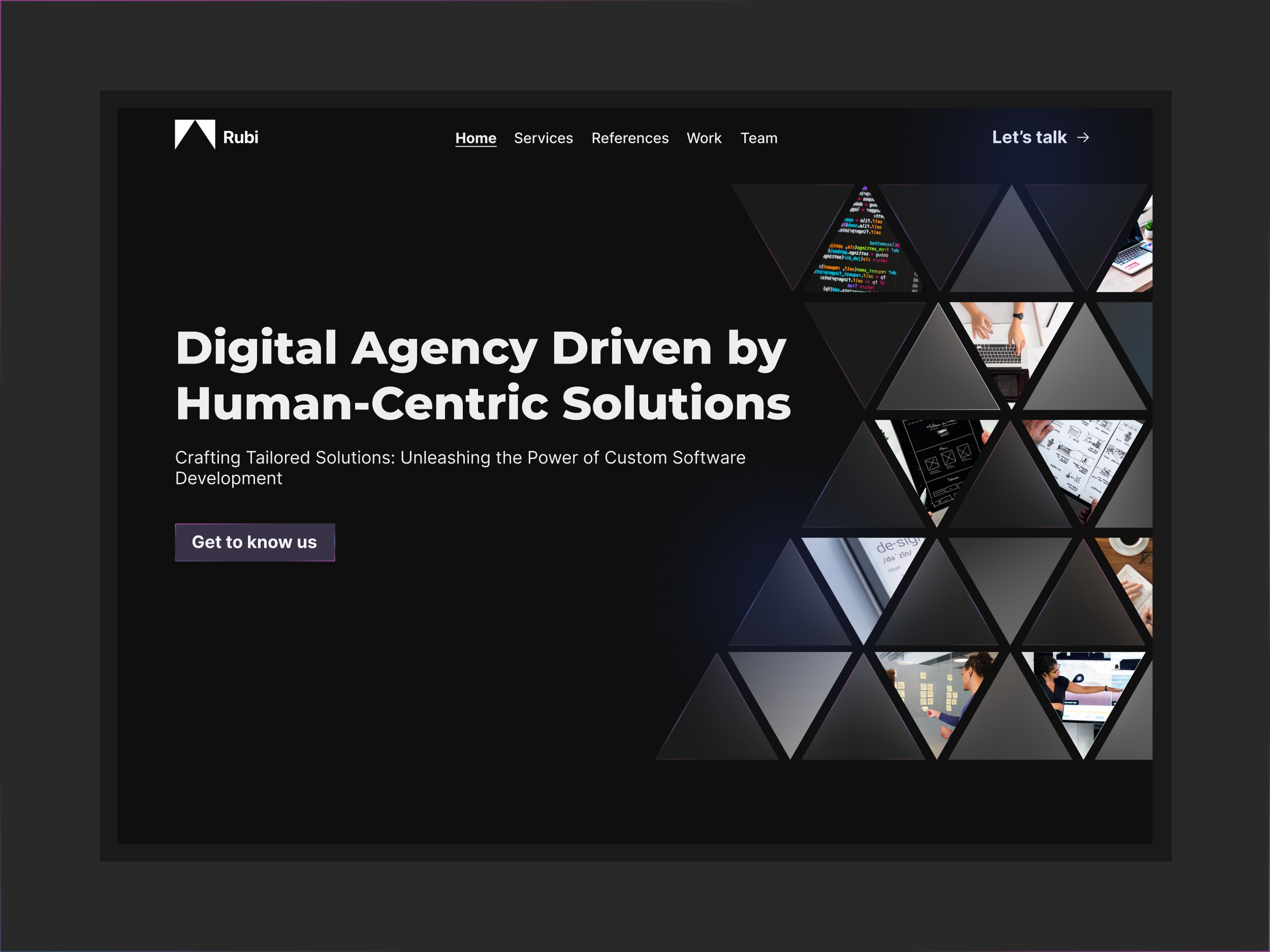Header design, Rubi branding dark dark mode design digital product design glass graphic design product design trend typography ui ux webagency webdesign website
