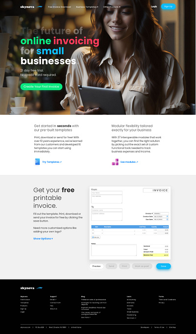 Skynova Home Page Redesign design icon invoicing saas ui ux web web design