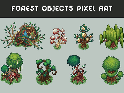 Free Forest Objects Top Down Pixel Art 2d art asset assets decoration fantasy forest game assets gamedev indie indie game mmo pixel pixelart pixelated rpg top down topdown tree trees