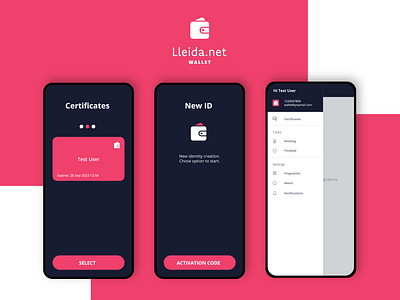 Lleida.net Wallet App UI app app design apple store branding design digital digital certificate digital identity digital signature electronic electronic signature flat google play sign signature ui ui design wallet