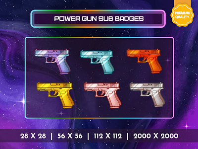 Power Gun Sub Badges, Twitch Emotes background badges cute design graphic design