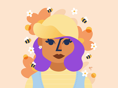 Bee Keeper bees character design digital art dtiys flowers illo illustration orange portrait illustration purple vector art woman woman portrait yellow