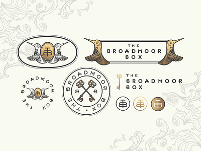 The Broadmoor Box Branding americana box brand branding crest design detailed etching floral gold graphic design hummingbird illustration ink key lock logo monogram packaging typography